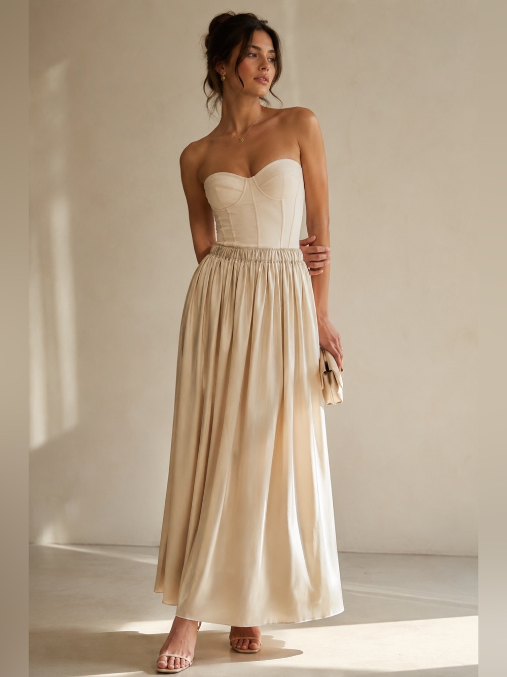 Couture Bridal Champagne Satin Maxi Skirt Balletcore Formal Bridesmaid M